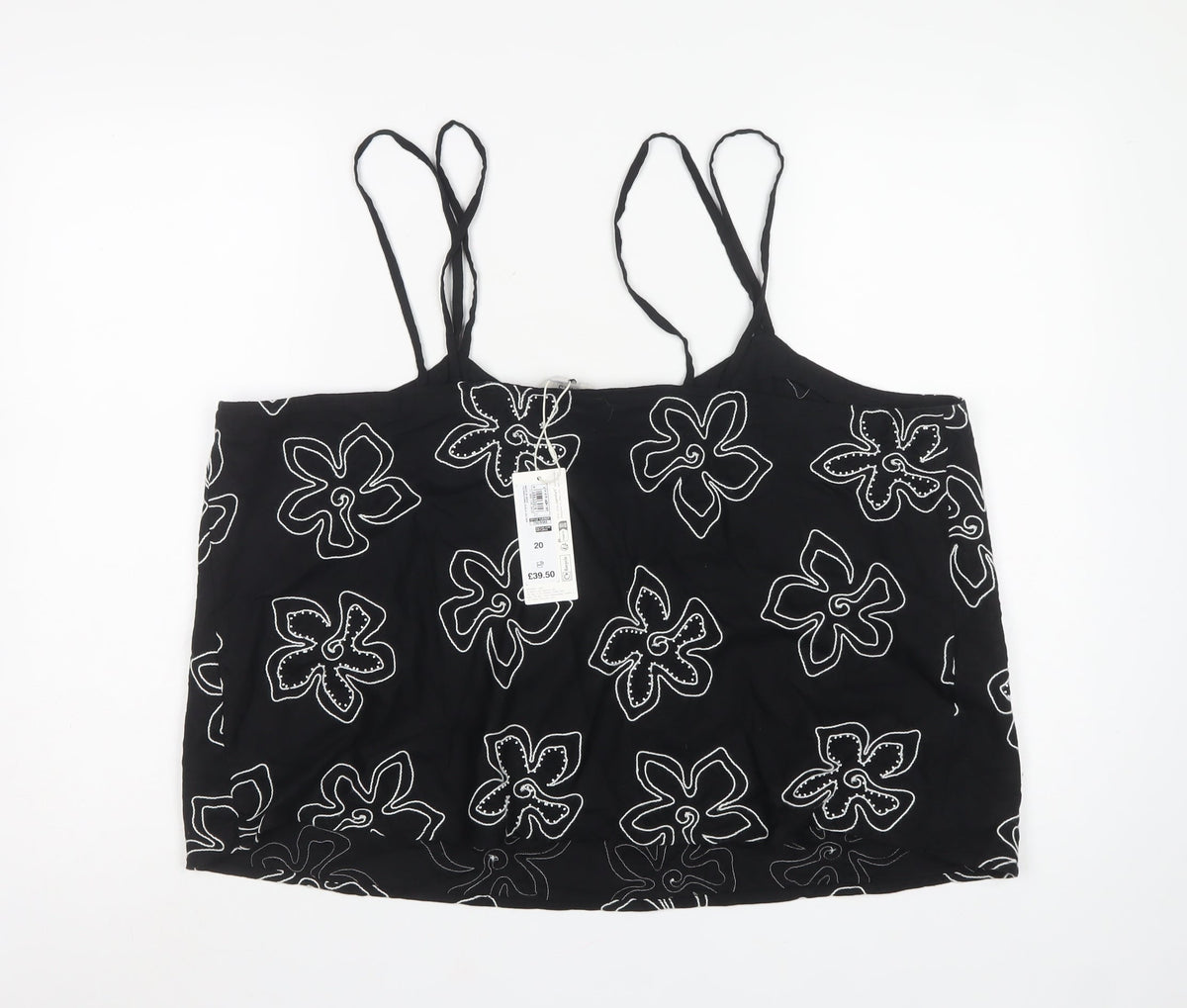 Marks and Spencer Women's Black Floral Cami Top UK 20 Linen Blend