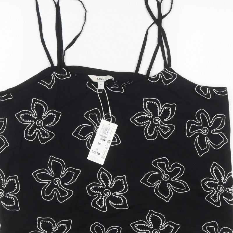 Marks and Spencer Women's Black Floral Cami Top UK 20 Linen Blend