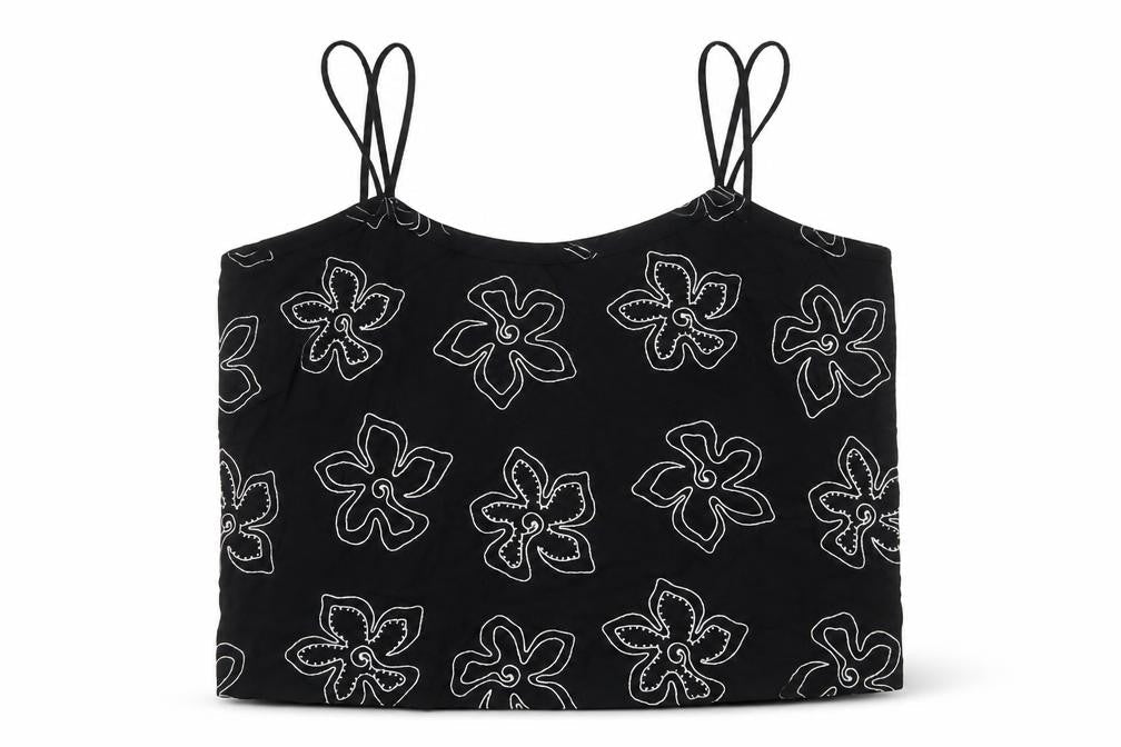Marks and Spencer Women's Black Floral Cami Top UK 20 Linen Blend