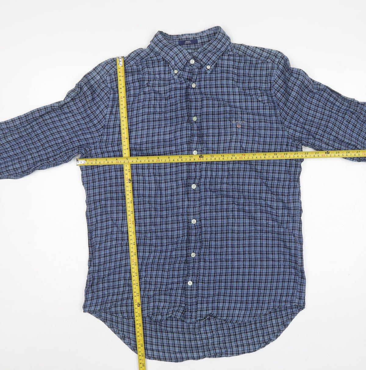 GANT Men's Blue Check Cotton Button-Down Long Sleeve Shirt L