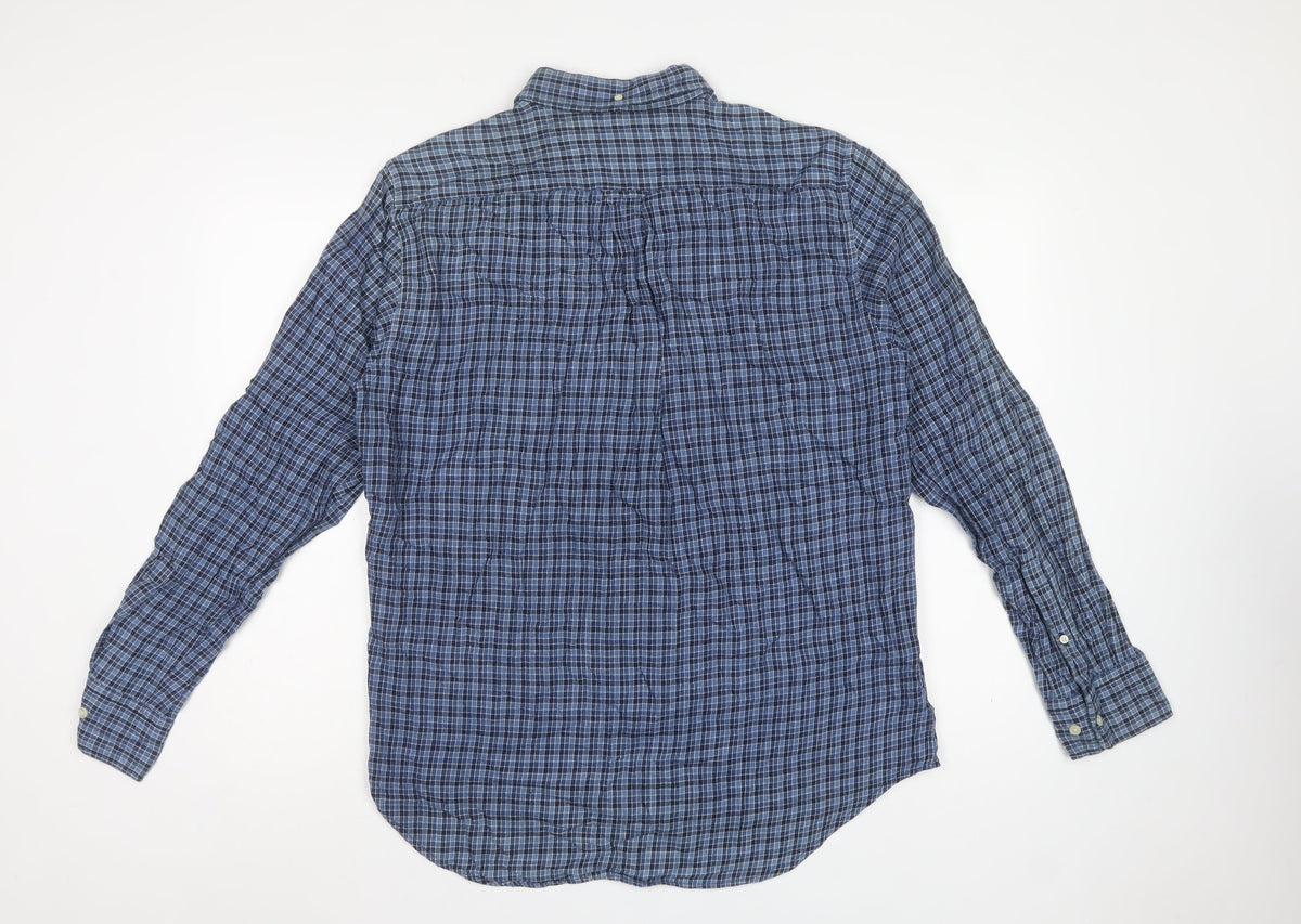 GANT Men's Blue Check Cotton Button-Down Long Sleeve Shirt L