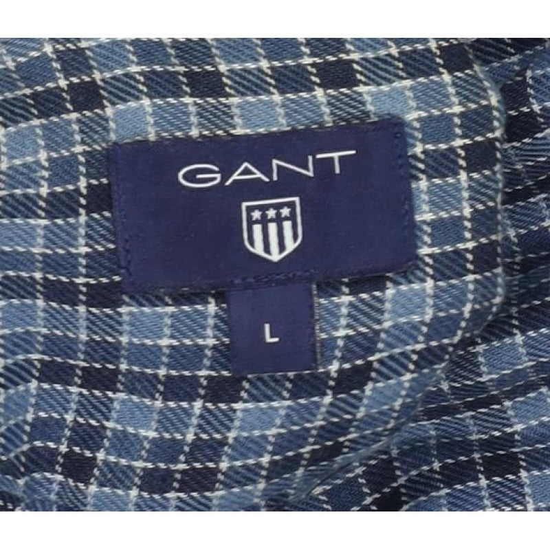 GANT Men's Blue Check Cotton Button-Down Long Sleeve Shirt L