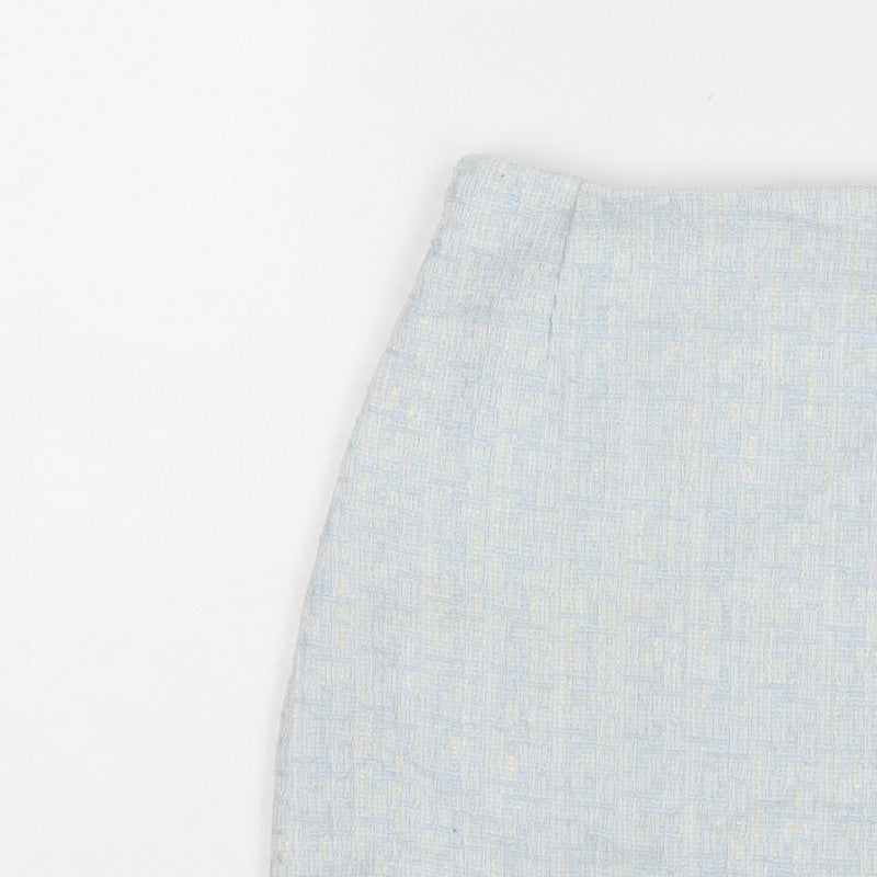 Ehp Women’s Blue Tweed Pencil Mini Skirt Size S Zip