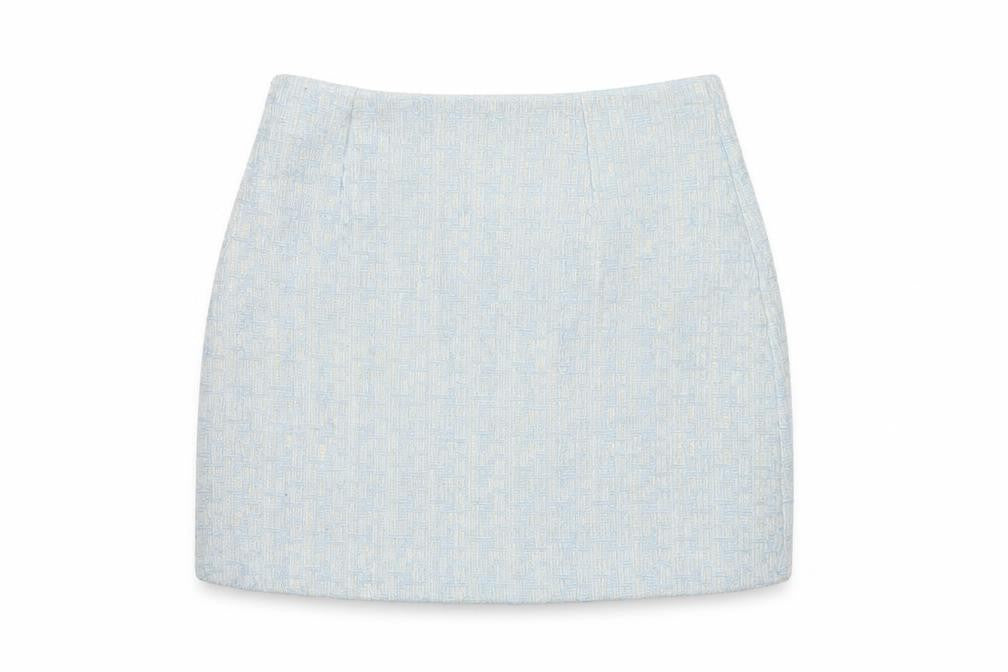 Ehp Women’s Blue Tweed Pencil Mini Skirt Size S Zip