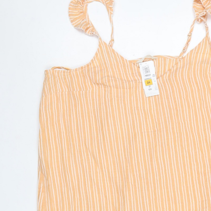 Marks and Spencer Women Orange Stripe Size 24 Strappy Ruffle Mini Dress