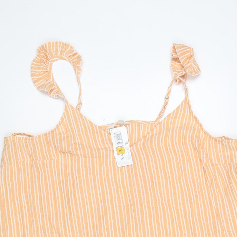 Marks and Spencer Women Orange Stripe Size 24 Strappy Ruffle Mini Dress