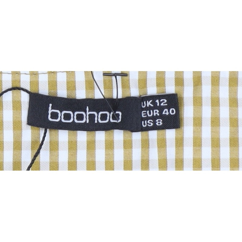 Boohoo Women Beige Gingham UK 12 A-Line Tiered Knee Dress