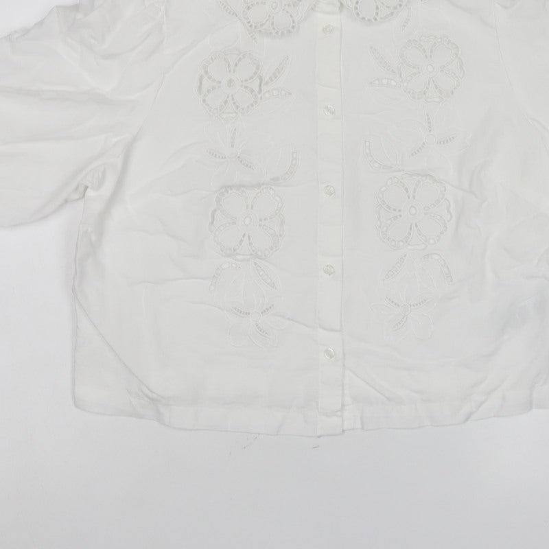 Marks and Spencer Women’s White Size 14 Floral Embroidered Button Blouse