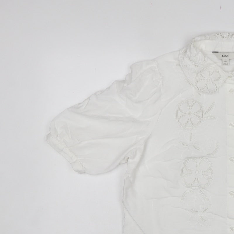 Marks and Spencer Women’s White Size 14 Floral Embroidered Button Blouse