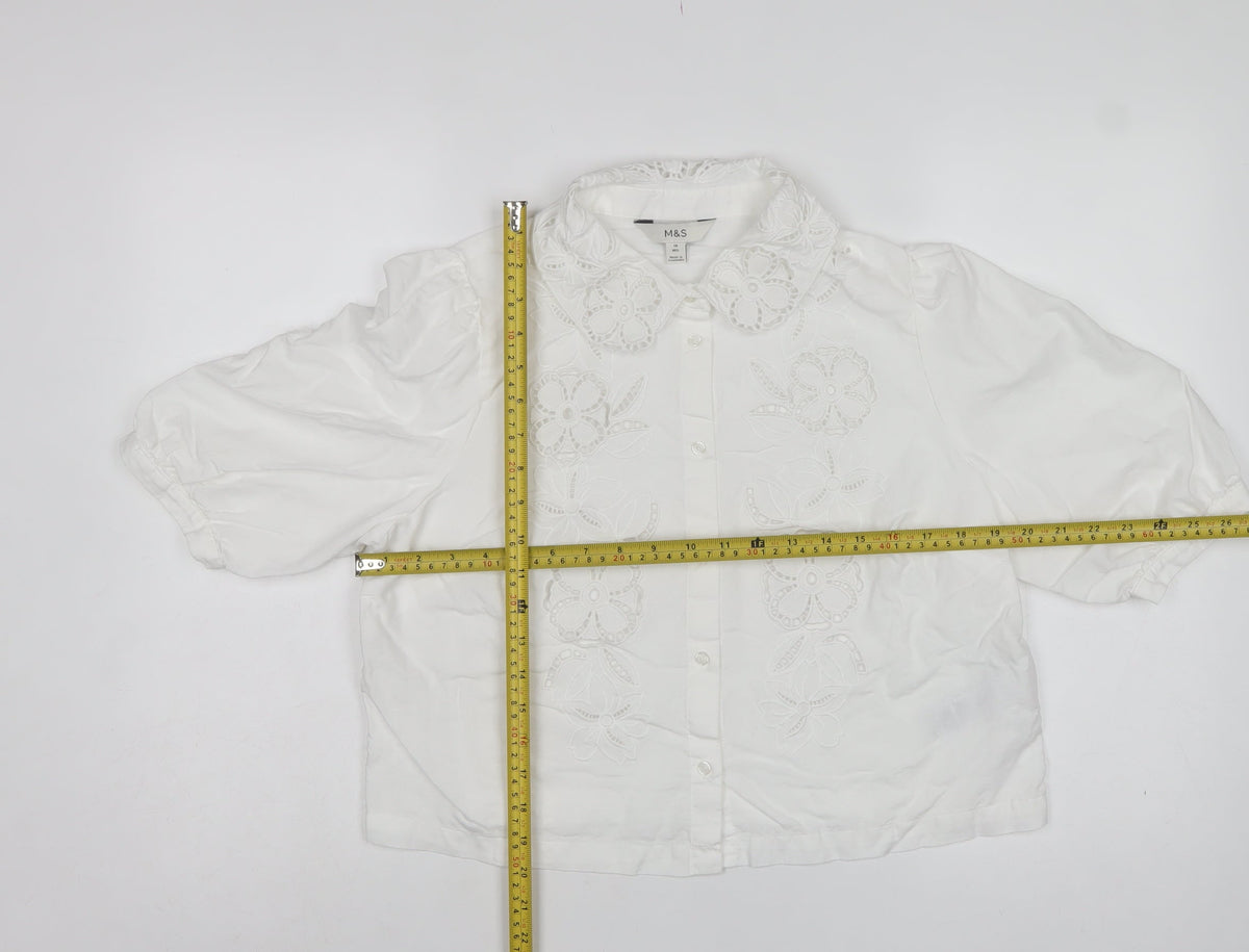 Marks and Spencer Women’s White Size 14 Floral Embroidered Button Blouse