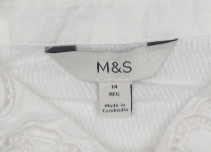 Marks and Spencer Women’s White Size 14 Floral Embroidered Button Blouse