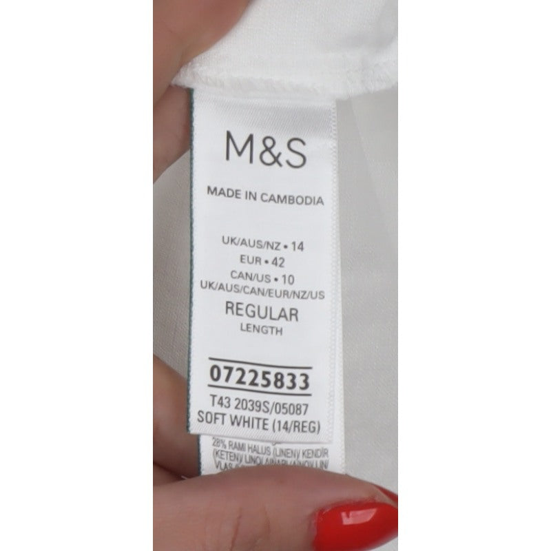 Marks and Spencer Women’s White Size 14 Floral Embroidered Button Blouse