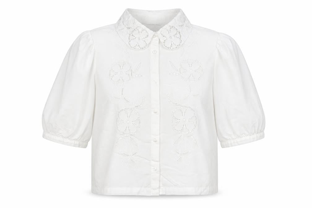 Marks and Spencer Women’s White Size 14 Floral Embroidered Button Blouse