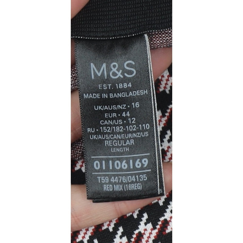 Marks and Spencer Women's Red Mix UK 16 Houndstooth Pencil Knee Skirt