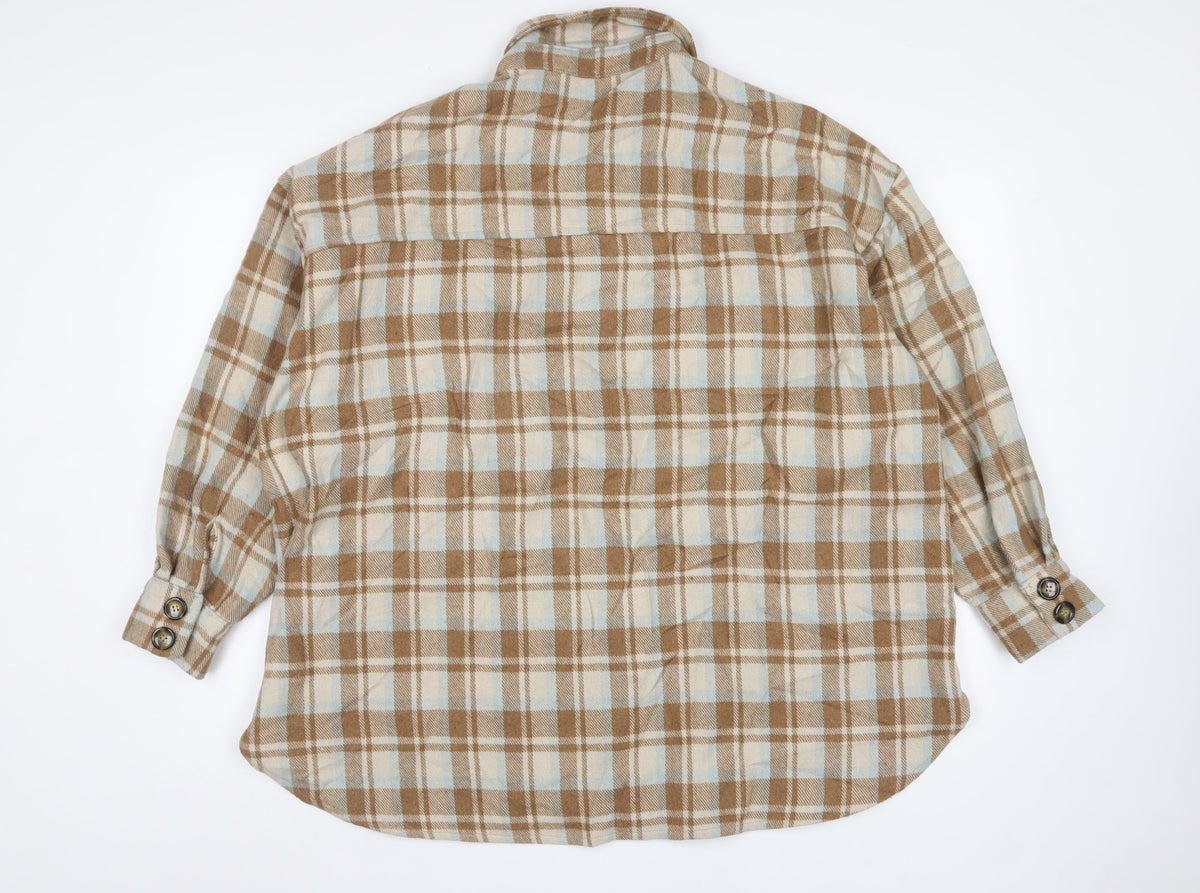 In The Style Women’s Brown Plaid Shacket Jacket UK 14 Button Front