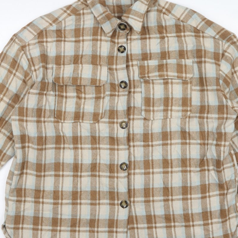 In The Style Women’s Brown Plaid Shacket Jacket UK 14 Button Front