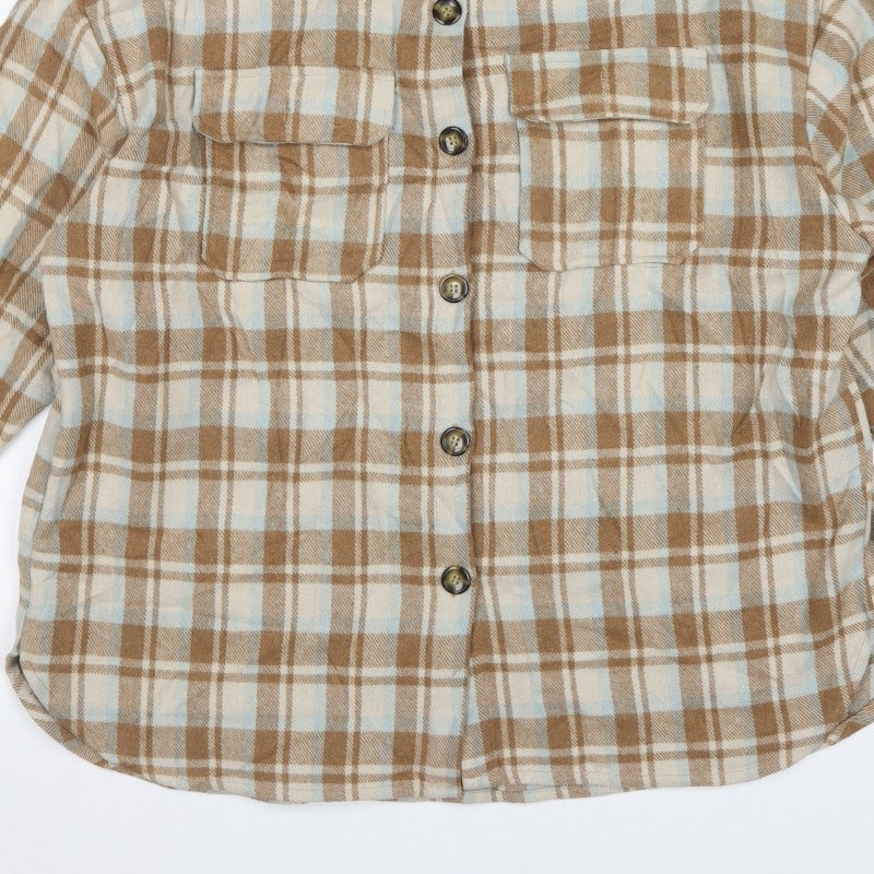 In The Style Women’s Brown Plaid Shacket Jacket UK 14 Button Front