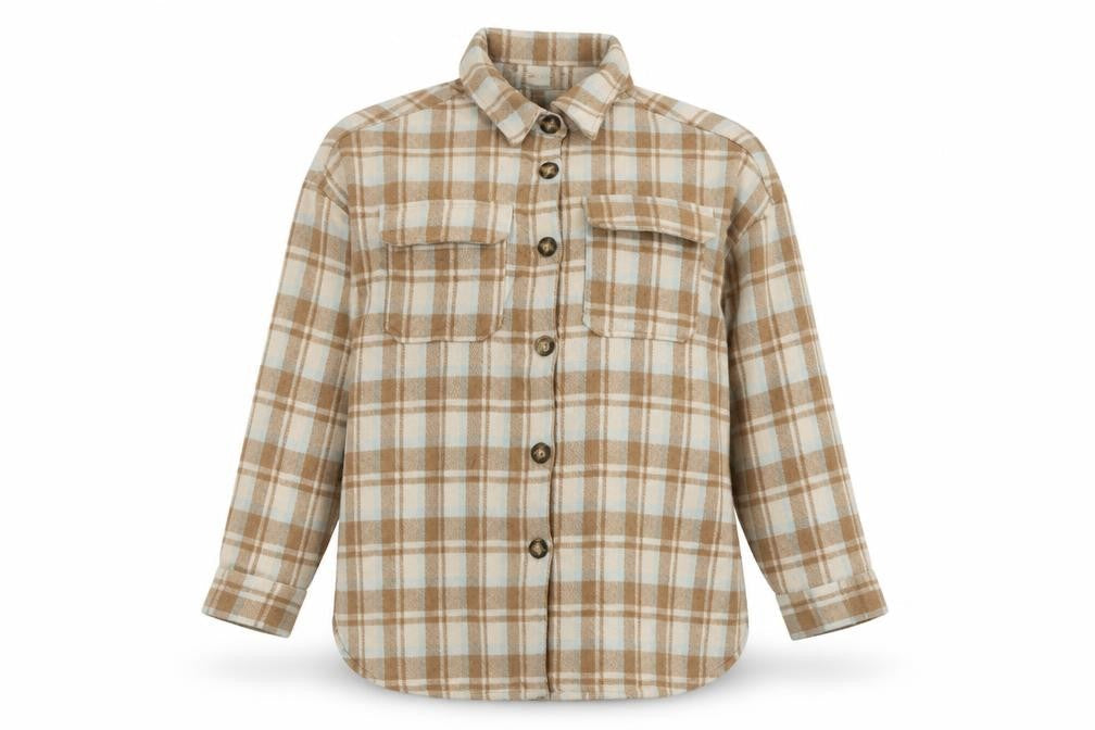 In The Style Women’s Brown Plaid Shacket Jacket UK 14 Button Front
