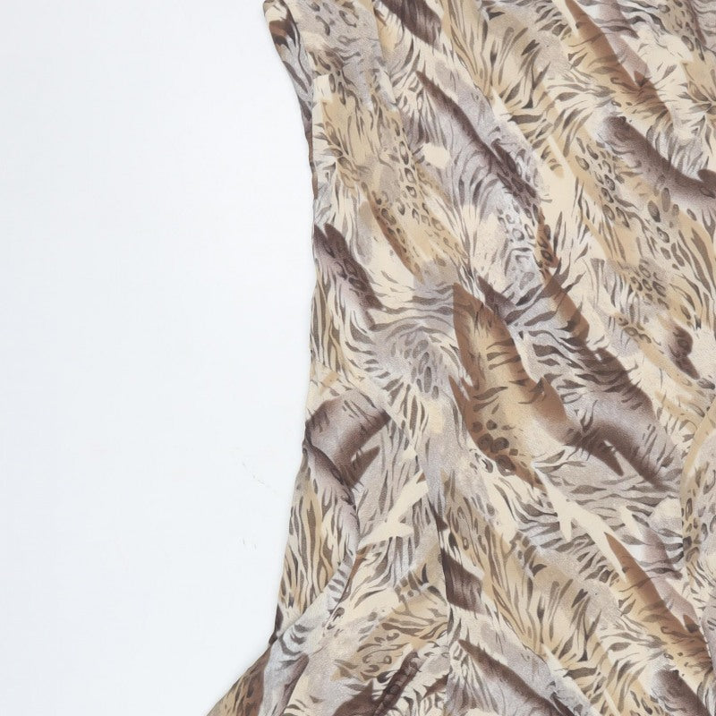 M&S Per Una Women Beige Animal Print Chiffon Long Fit & Flare Dress UK 18