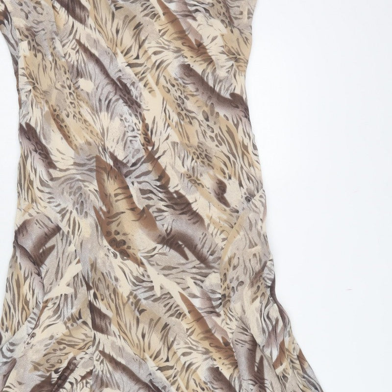 M&S Per Una Women Beige Animal Print Chiffon Long Fit & Flare Dress UK 18