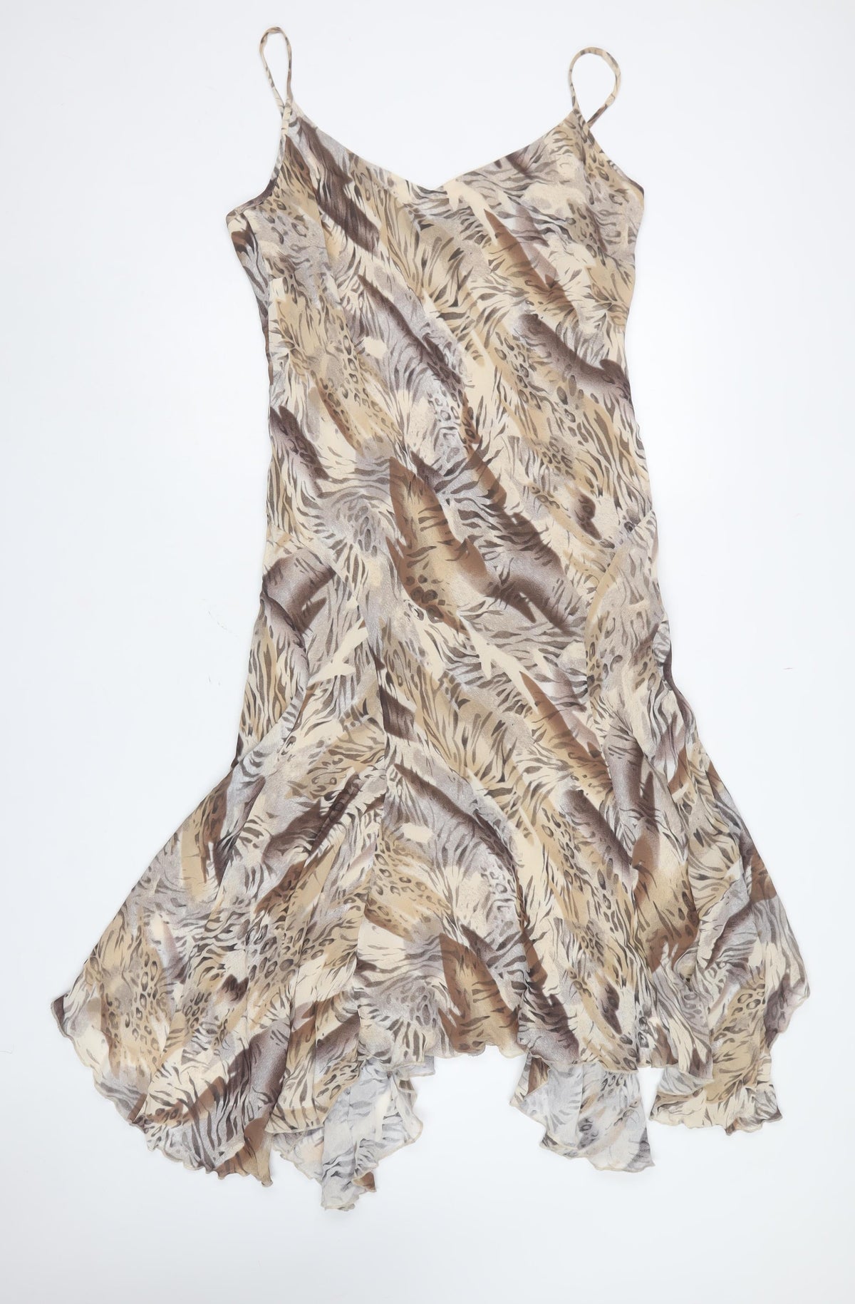 M&S Per Una Women Beige Animal Print Chiffon Long Fit & Flare Dress UK 18