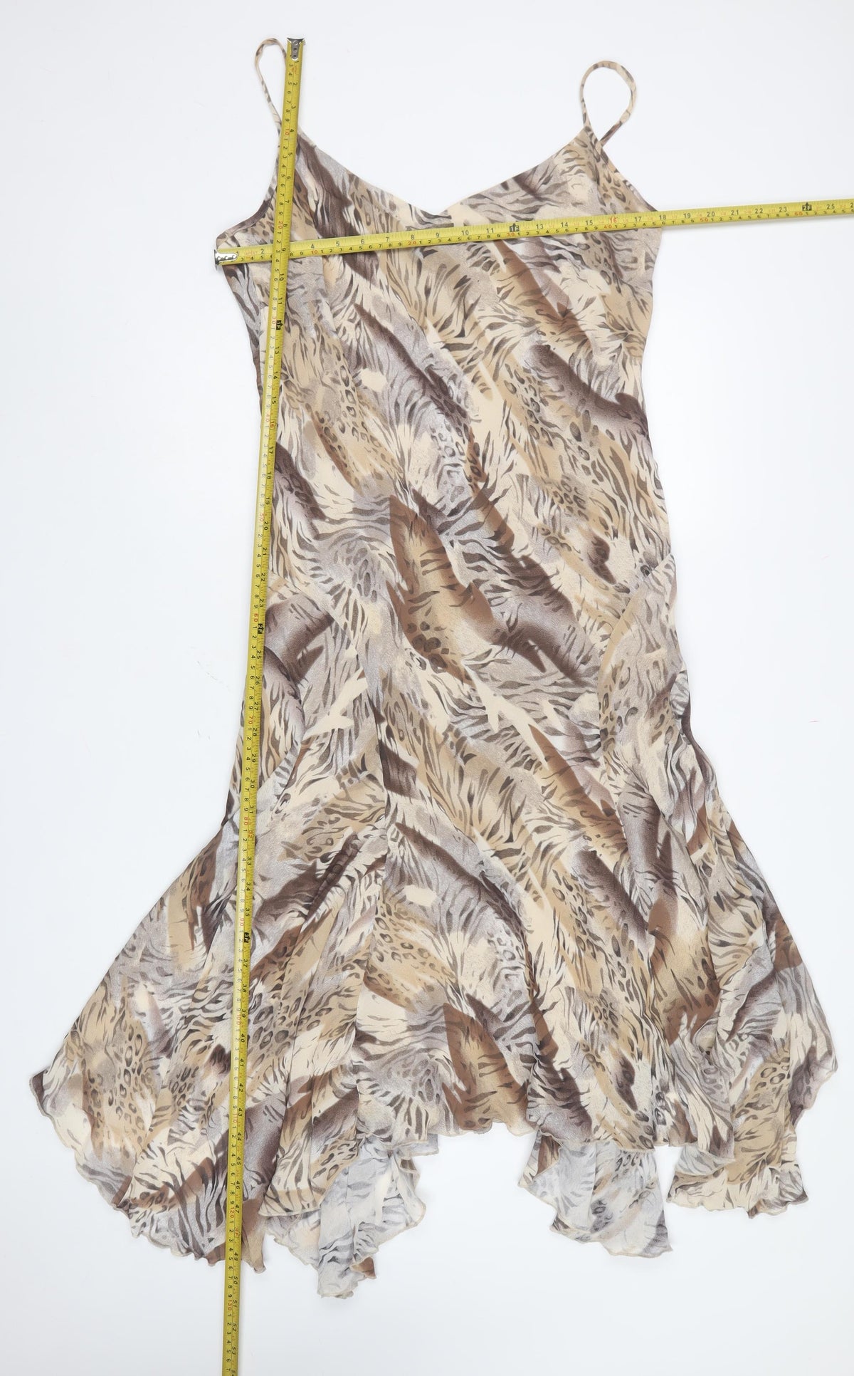 M&S Per Una Women Beige Animal Print Chiffon Long Fit & Flare Dress UK 18