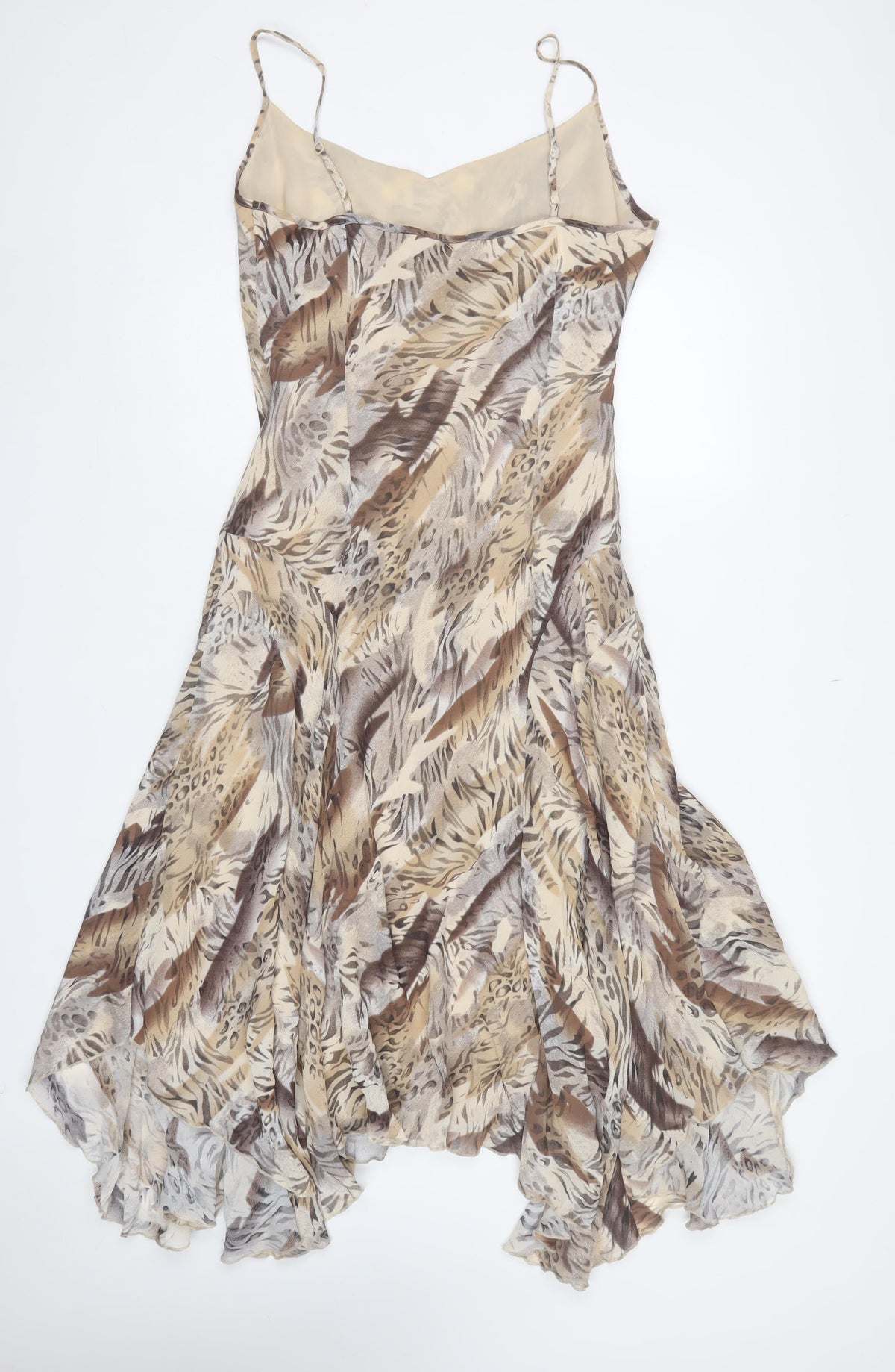 M&S Per Una Women Beige Animal Print Chiffon Long Fit & Flare Dress UK 18