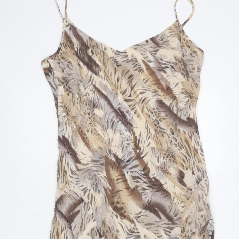 M&S Per Una Women Beige Animal Print Chiffon Long Fit & Flare Dress UK 18