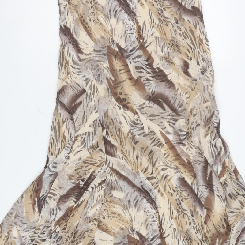 M&S Per Una Women Beige Animal Print Chiffon Long Fit & Flare Dress UK 18