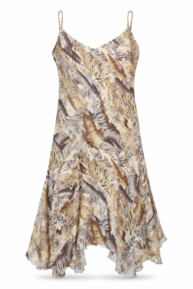 M&S Per Una Women Beige Animal Print Chiffon Long Fit & Flare Dress UK 18