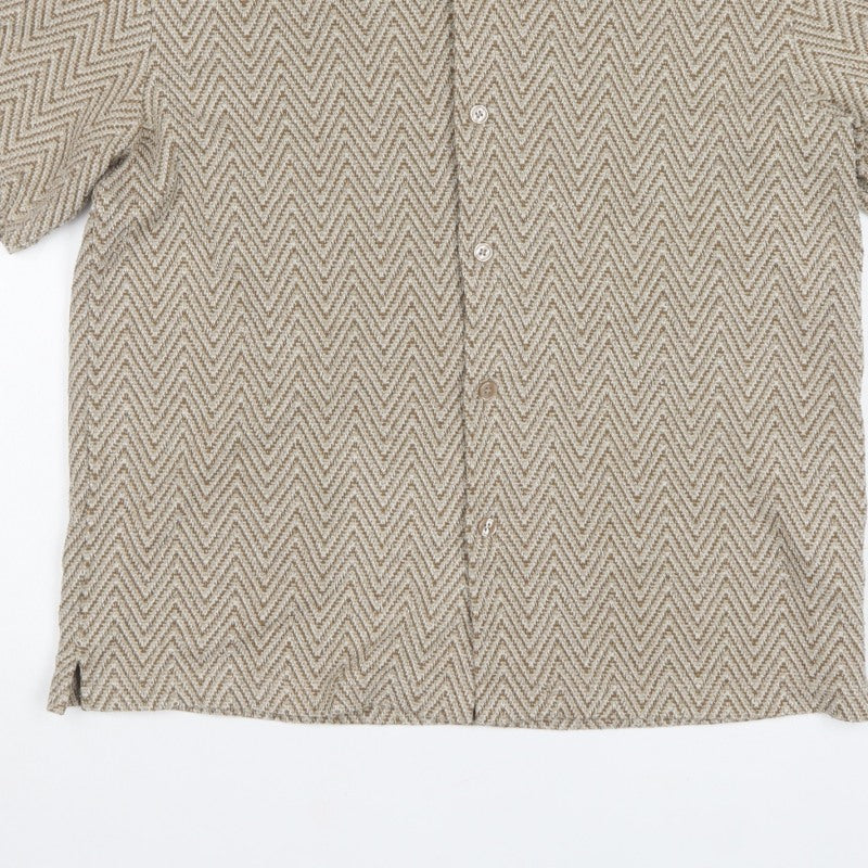 H&M Men's Beige Herringbone Short Sleeve Button-Up Shirt M Regular Fit