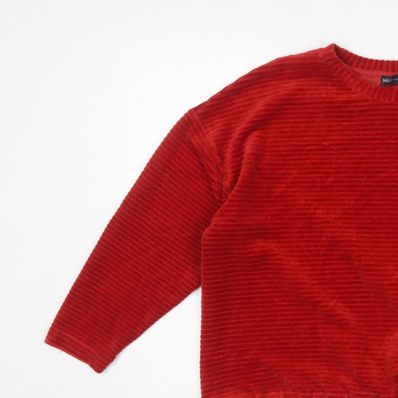 Marks & Spencer Women Red Size 16 Ribbed Velour Drawstring Sweatshirt