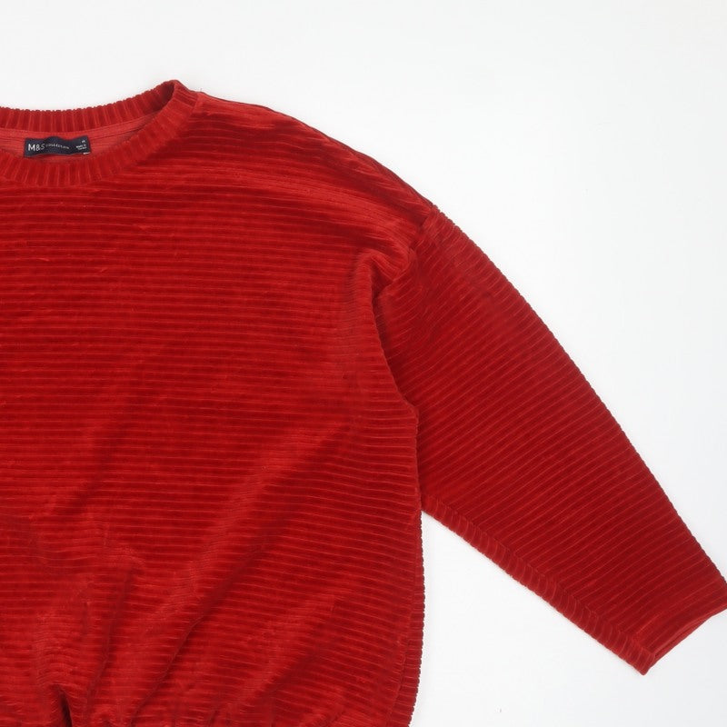 Marks & Spencer Women Red Size 16 Ribbed Velour Drawstring Sweatshirt