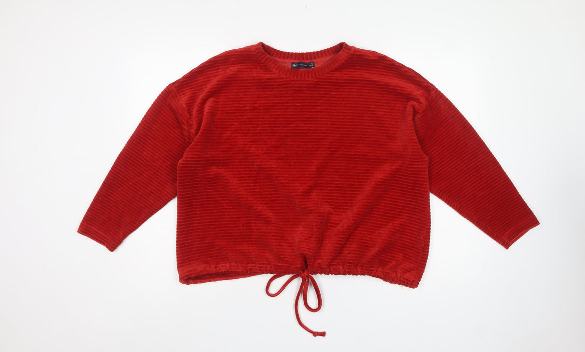 Marks & Spencer Women Red Size 16 Ribbed Velour Drawstring Sweatshirt