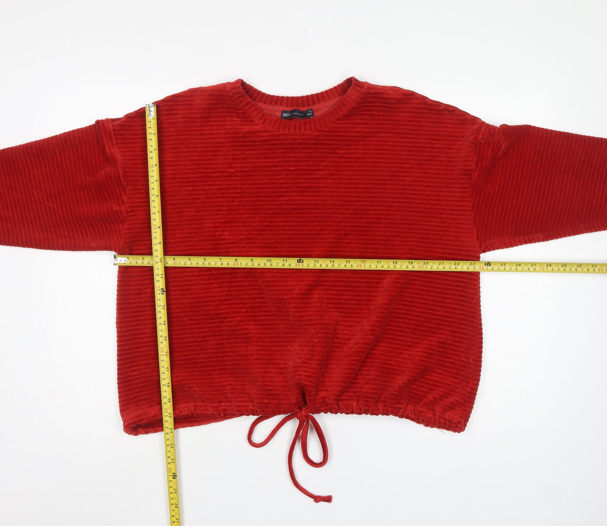 Marks & Spencer Women Red Size 16 Ribbed Velour Drawstring Sweatshirt