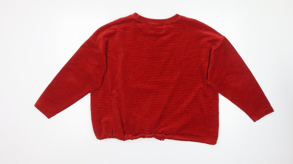 Marks & Spencer Women Red Size 16 Ribbed Velour Drawstring Sweatshirt