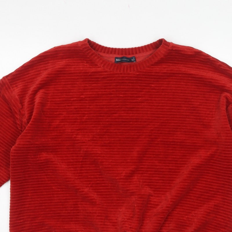 Marks & Spencer Women Red Size 16 Ribbed Velour Drawstring Sweatshirt