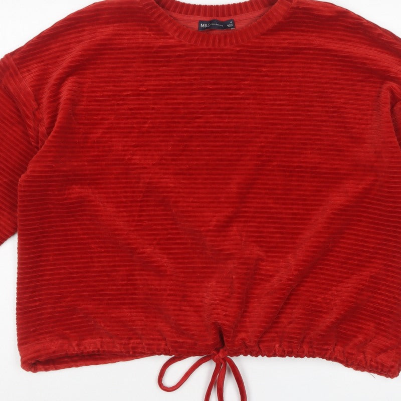 Marks & Spencer Women Red Size 16 Ribbed Velour Drawstring Sweatshirt