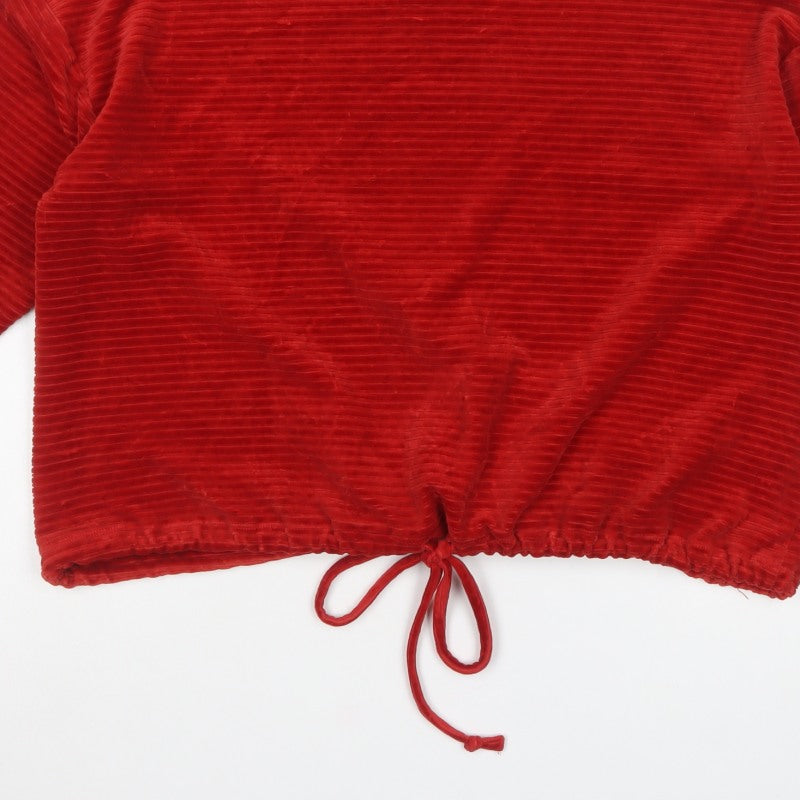 Marks & Spencer Women Red Size 16 Ribbed Velour Drawstring Sweatshirt