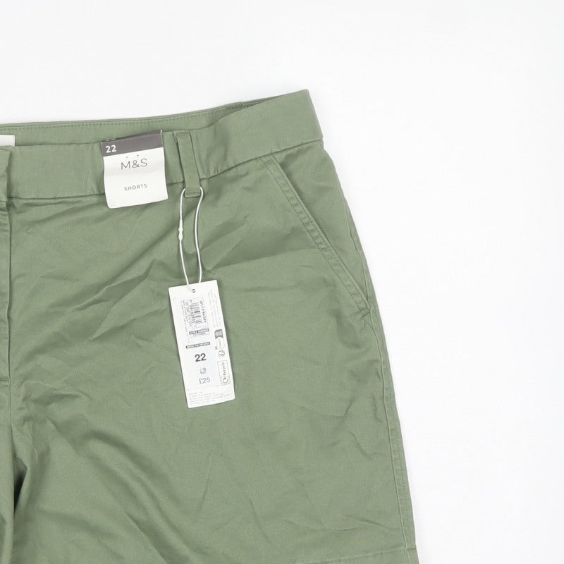 Marks & Spencer Women Green Size 22 Stretch Chino Shorts Pockets