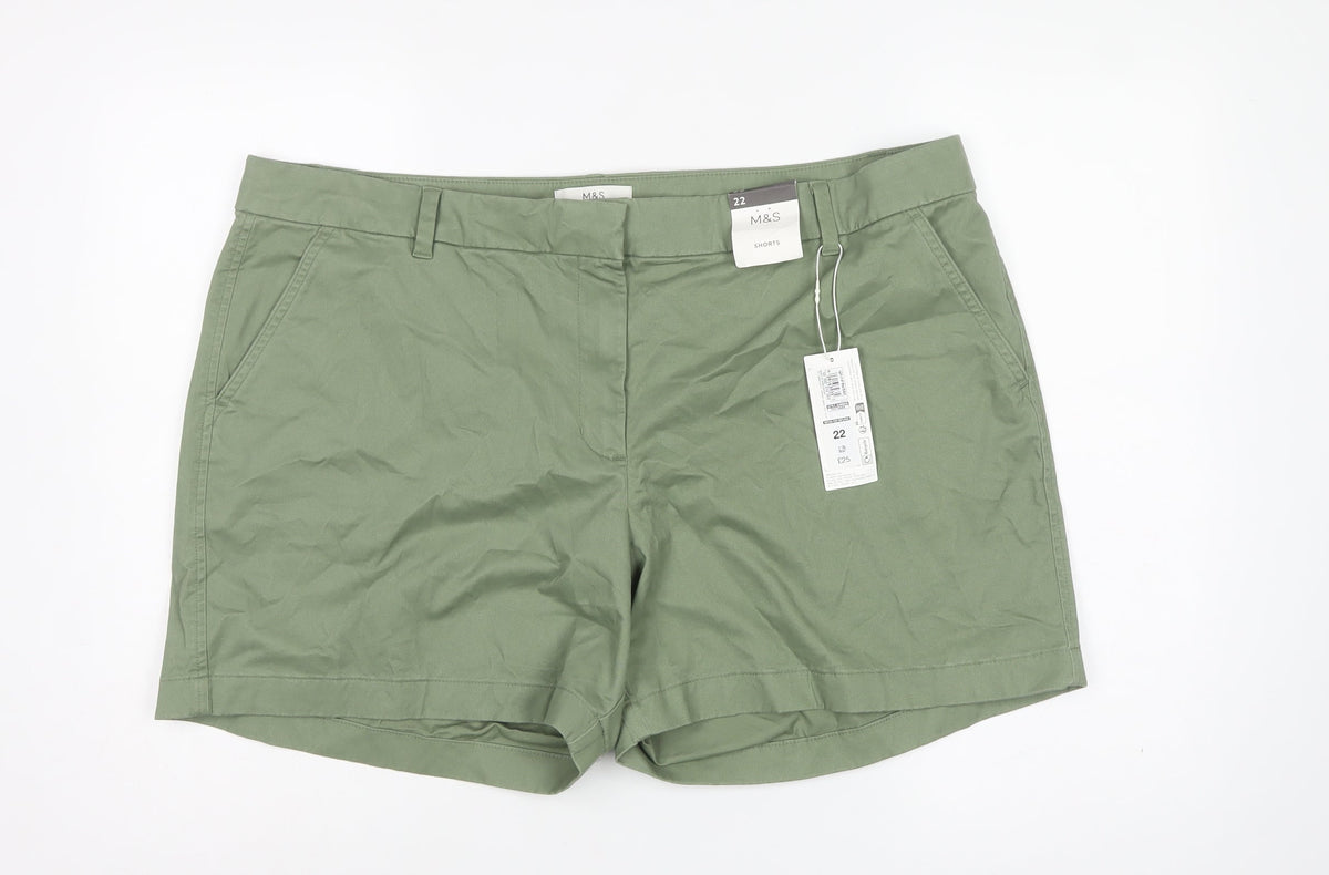 Marks & Spencer Women Green Size 22 Stretch Chino Shorts Pockets