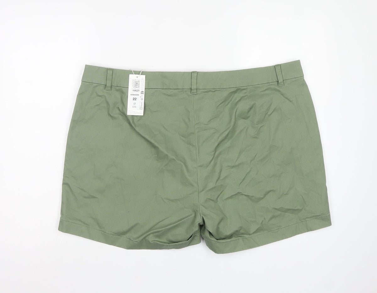 Marks & Spencer Women Green Size 22 Stretch Chino Shorts Pockets