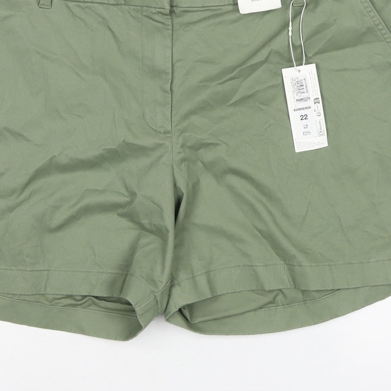 Marks & Spencer Women Green Size 22 Stretch Chino Shorts Pockets