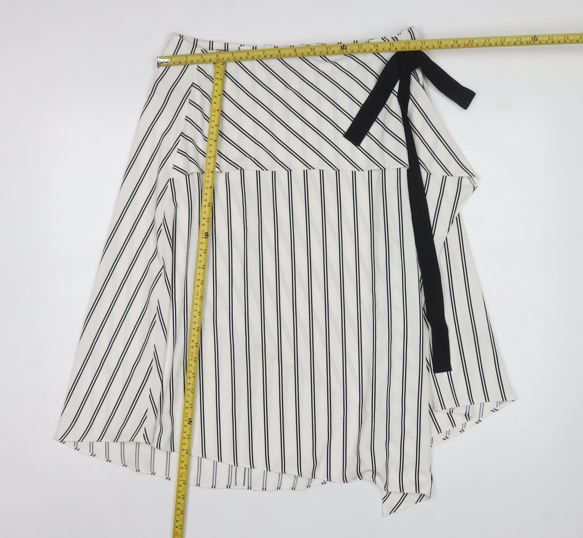 Marks & Spencer Women White Stripe UK 14 Wrap A-Line Midi Skirt