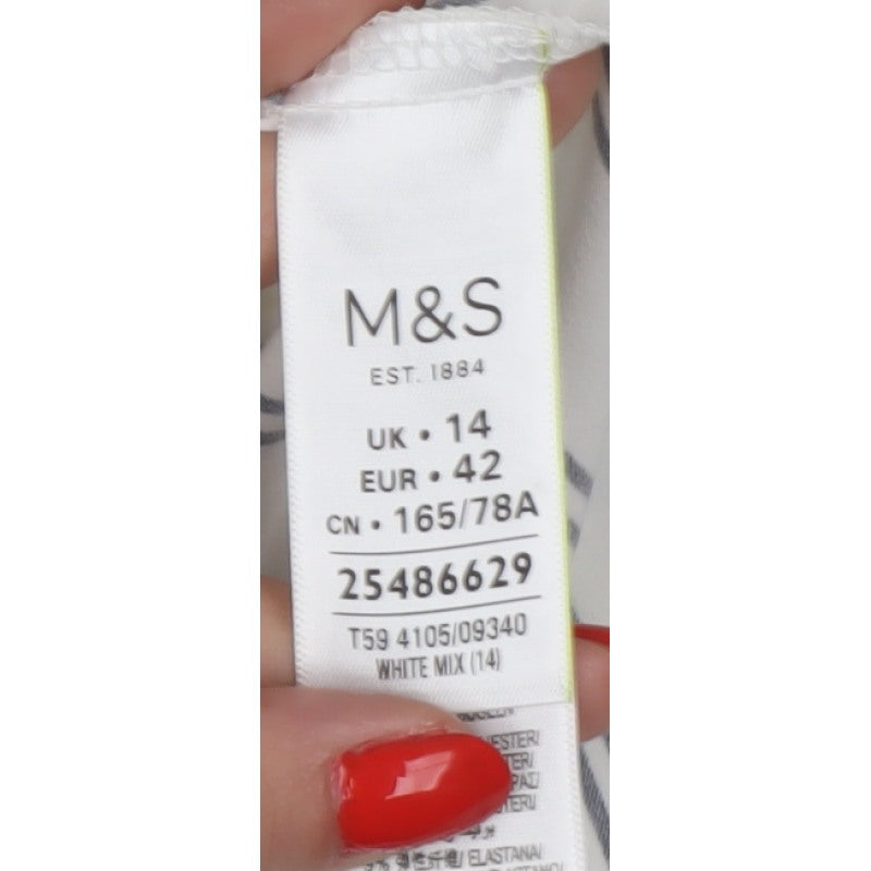 Marks & Spencer Women White Stripe UK 14 Wrap A-Line Midi Skirt