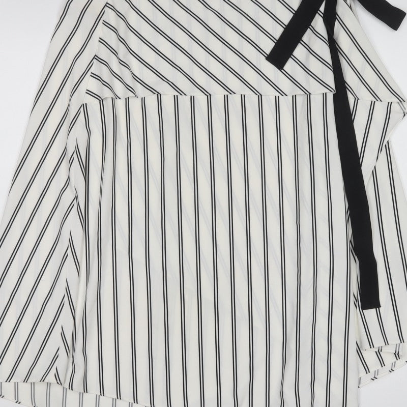 Marks & Spencer Women White Stripe UK 14 Wrap A-Line Midi Skirt