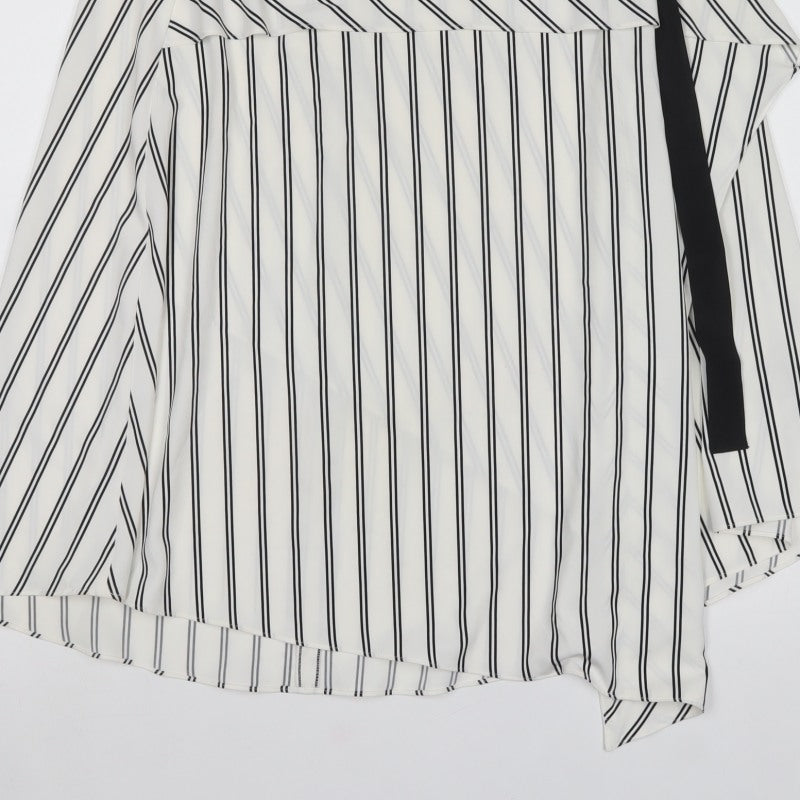 Marks & Spencer Women White Stripe UK 14 Wrap A-Line Midi Skirt