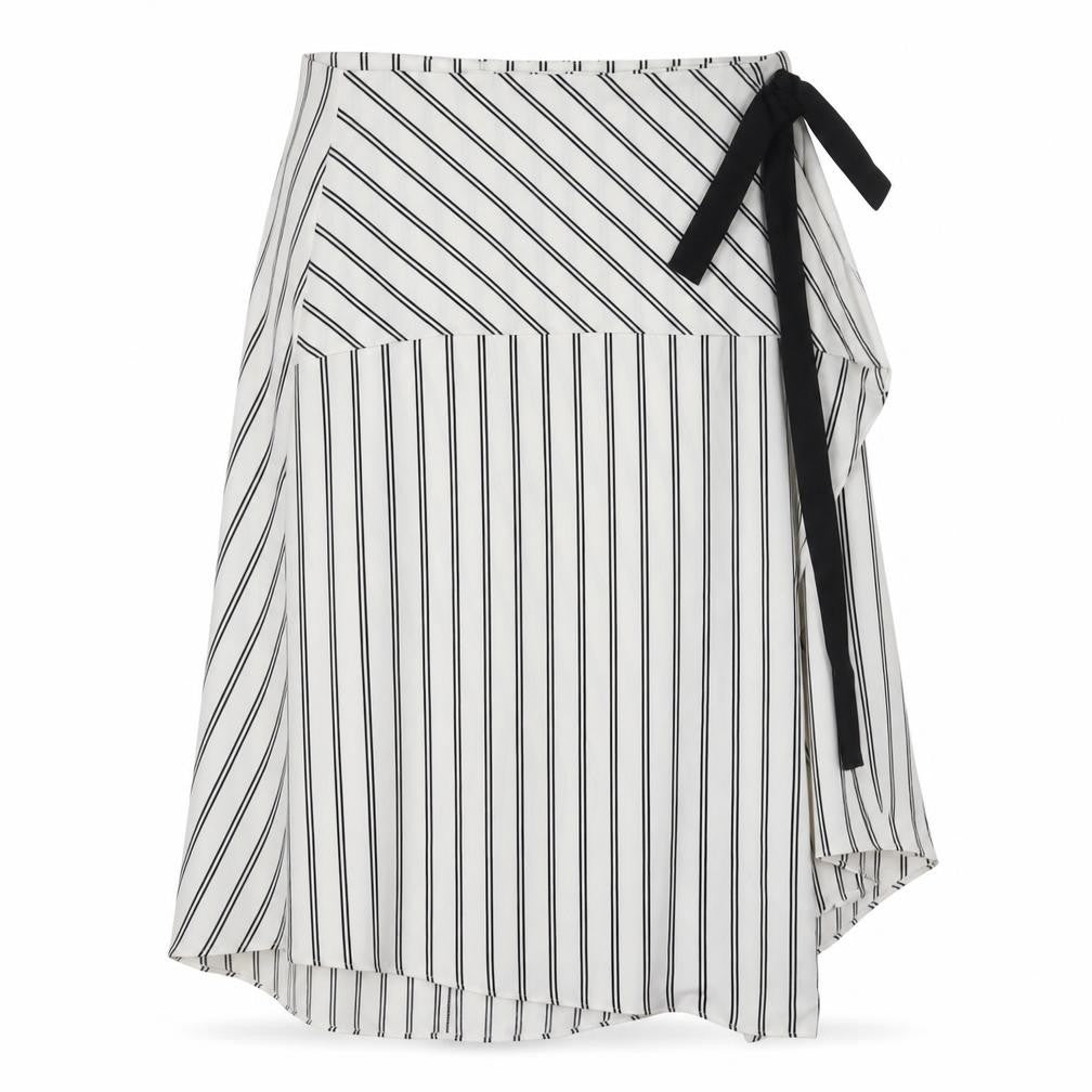 Marks & Spencer Women White Stripe UK 14 Wrap A-Line Midi Skirt