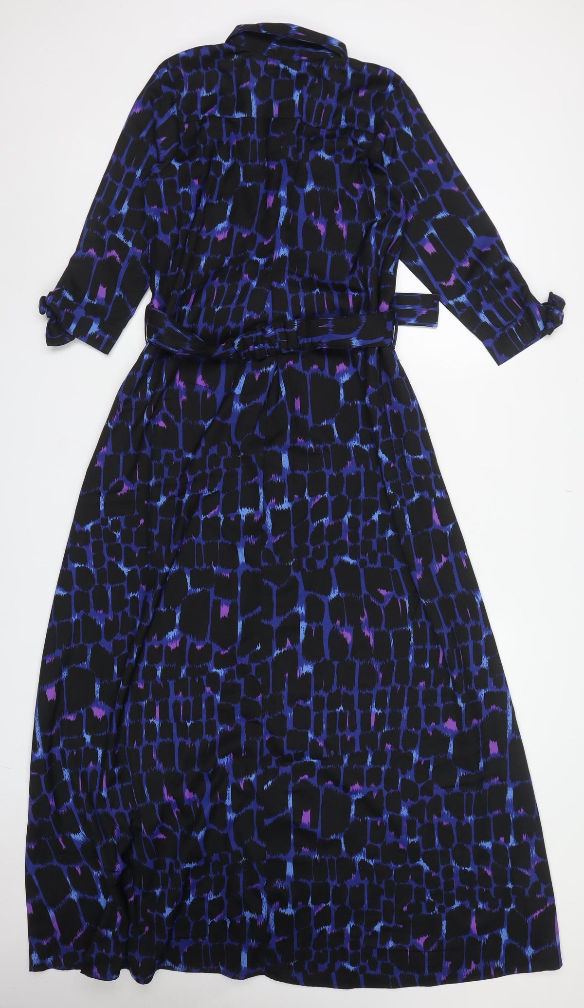 Dancing Leopard Women Black Blue Geometric Belted Shirt Maxi Dress UK 10