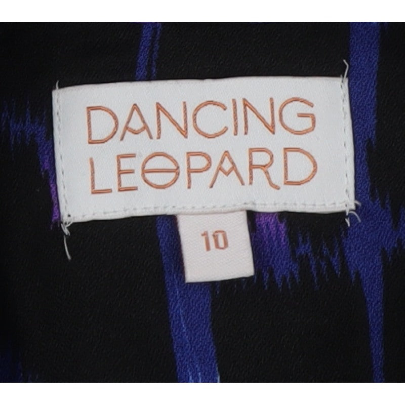 Dancing Leopard Women Black Blue Geometric Belted Shirt Maxi Dress UK 10